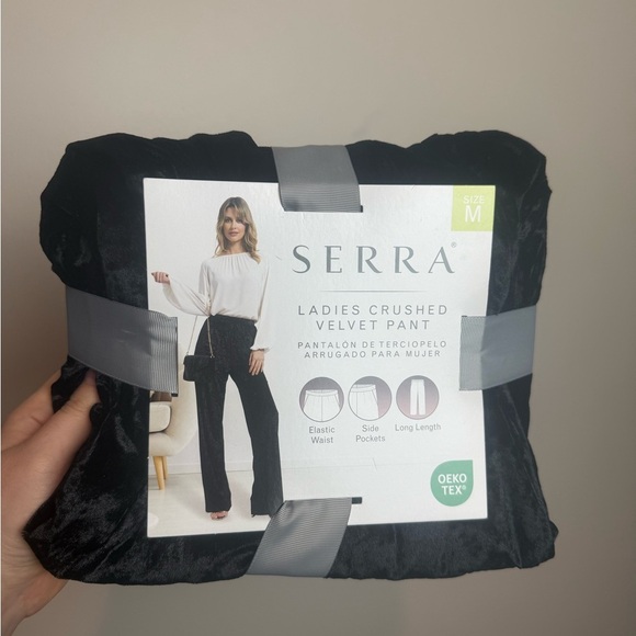 SERRA Ladies Crushed Velvet Pant in Black with Pockets Size M NWT - Picture 2 of 7